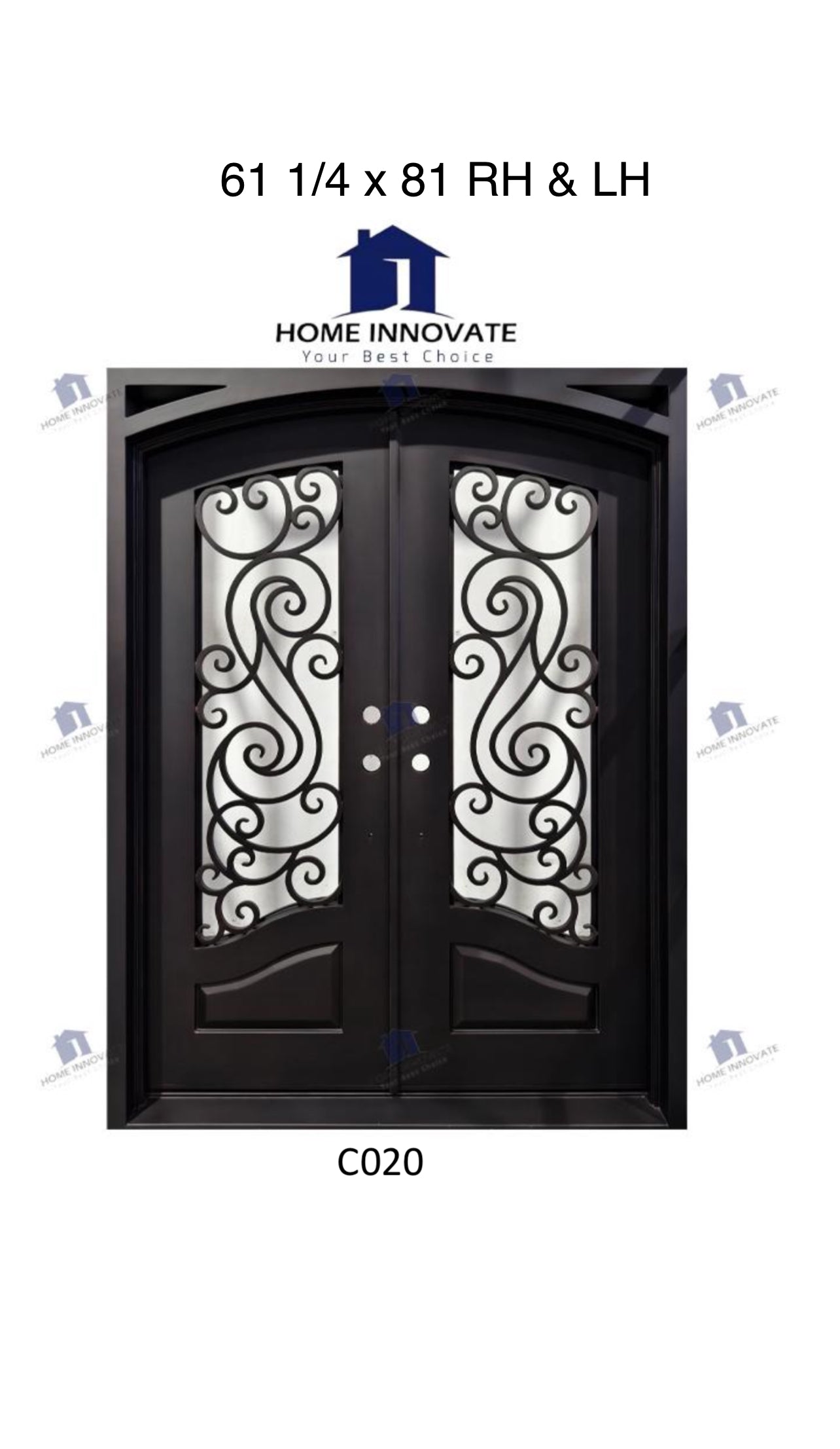 Model #C020 – Eyebrow Arch Iron Entry Door (Square Frame)