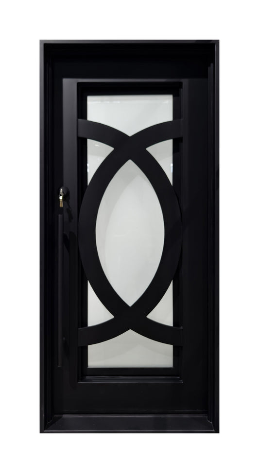 Modern Geometric Wrought Iron Single Entry Door