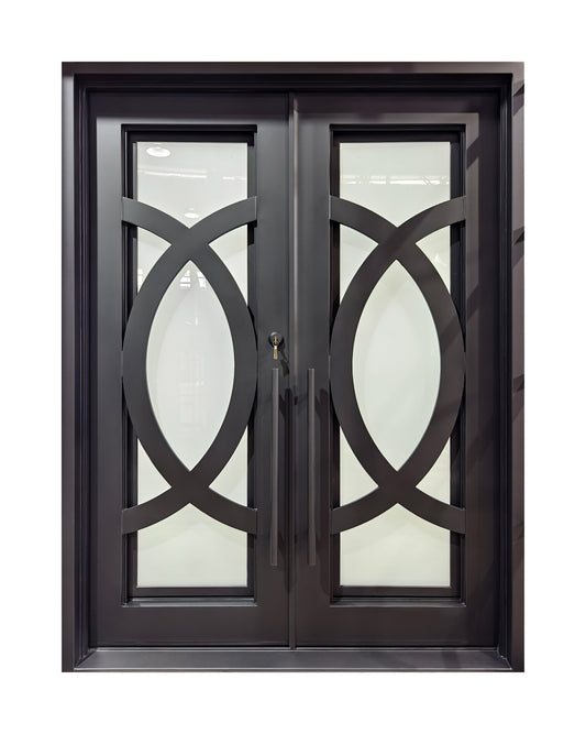 Modern Geometric Wrought Iron Double Entry Door