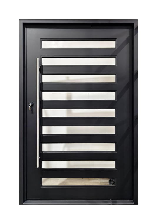 Extra-Wide Horizontal Slat Wrought Iron Single Entry Door
