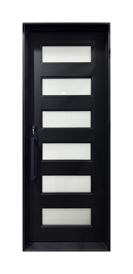 Modern Horizontal Slat Wrought Iron Single Entry Door