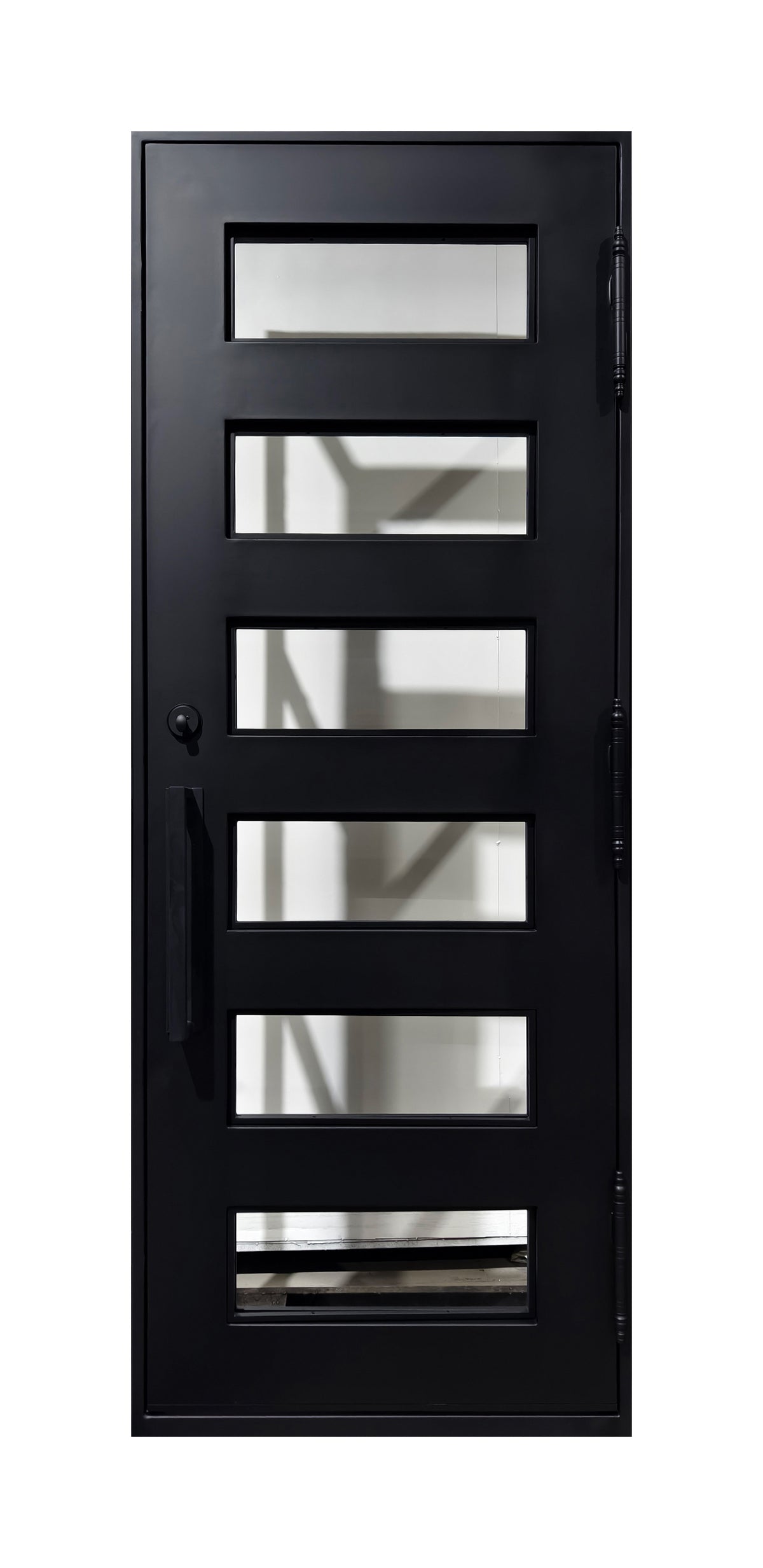 Modern Horizontal Slat Wrought Iron Single Entry Door
