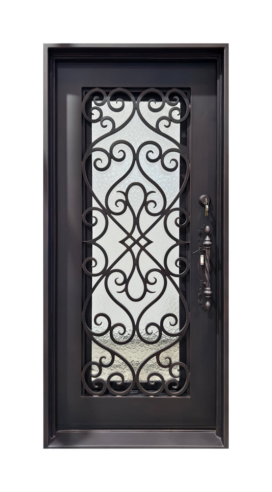 Hand-Forged Scrollwork Wrought Iron Single Entry Door