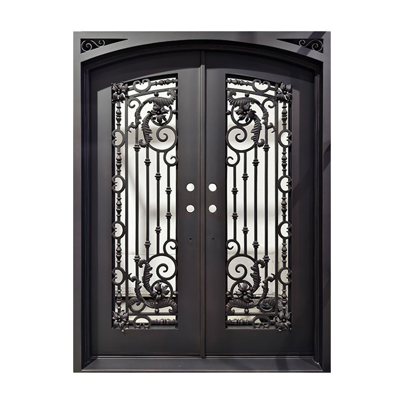 Model #C025 – Double Eyebrow Arch Iron Entry Door (Square Frame) Left Hand Swing