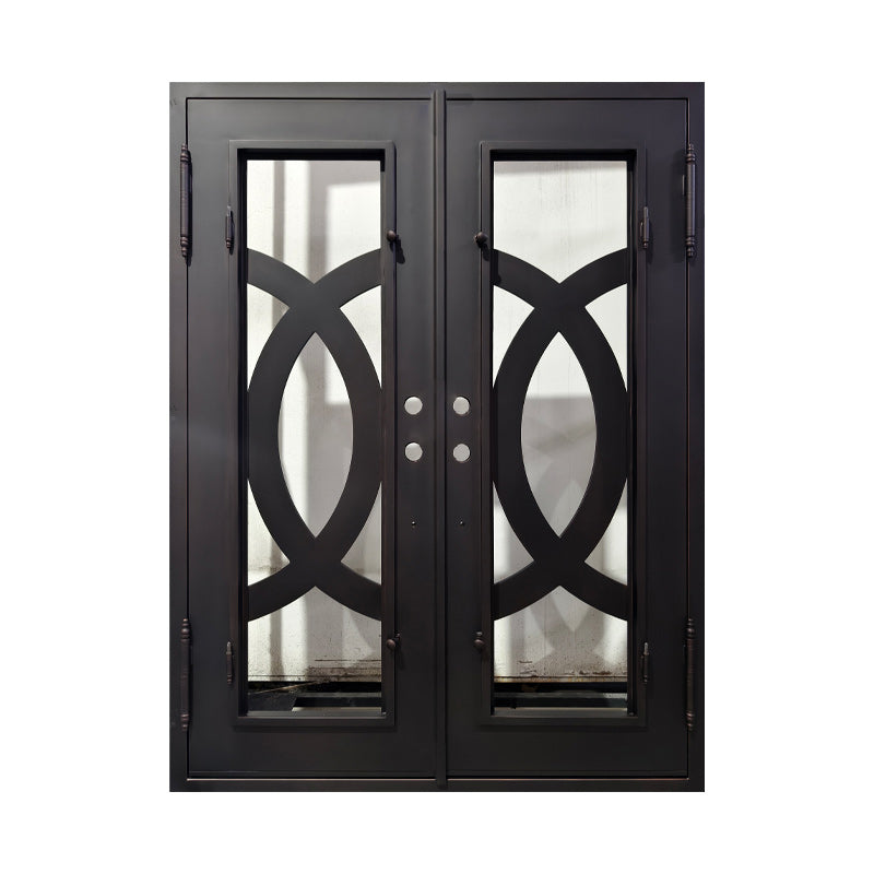Modelo n.° C030: puerta de entrada moderna de hierro con vidrio esmerilado y luz completa, apertura a la derecha