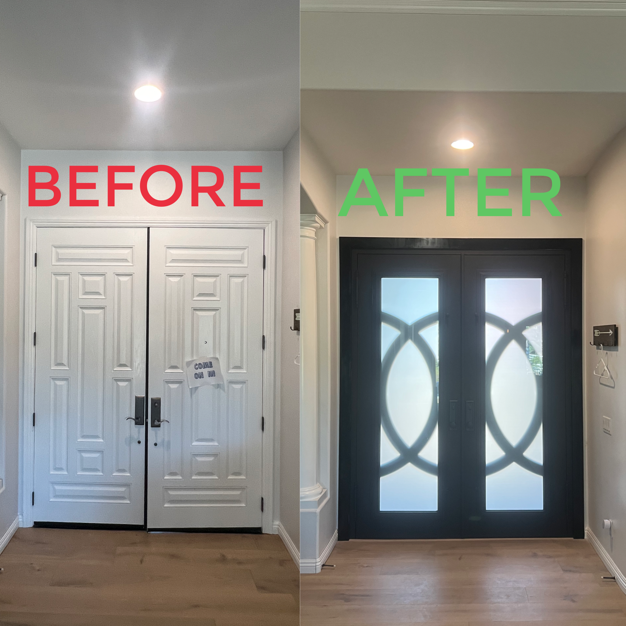 Model #C030 – Modern Full Lite Frosted Glass Iron Entry Door Right Hand Swing