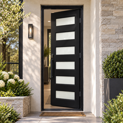 Modern Horizontal Slat Wrought Iron Single Entry Door
