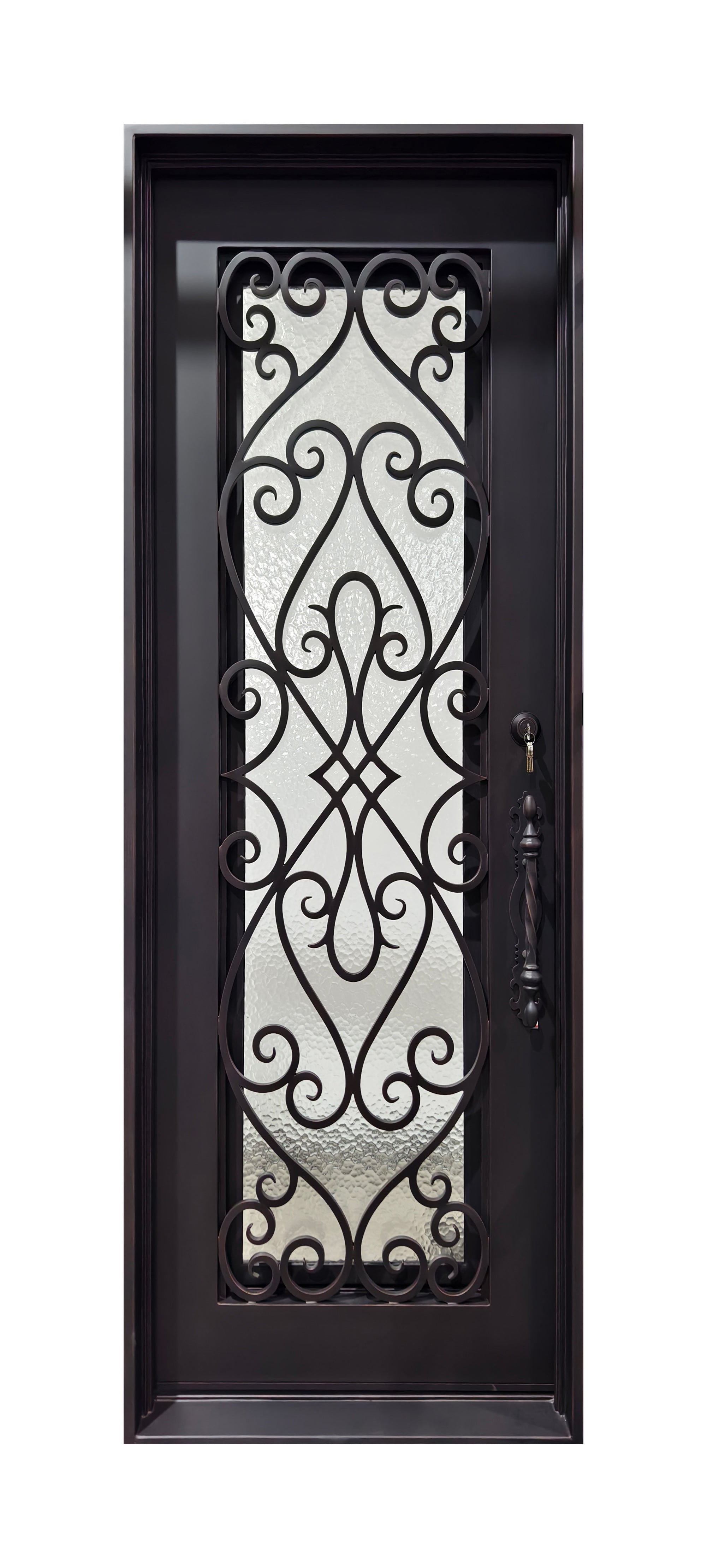 Hand-Forged Scrollwork Wrought Iron Single Entry Door