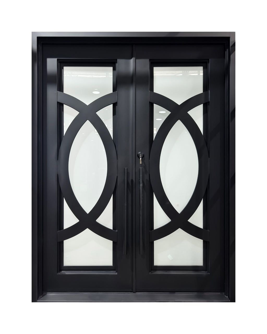 Modern Geometric Wrought Iron Double Entry Door