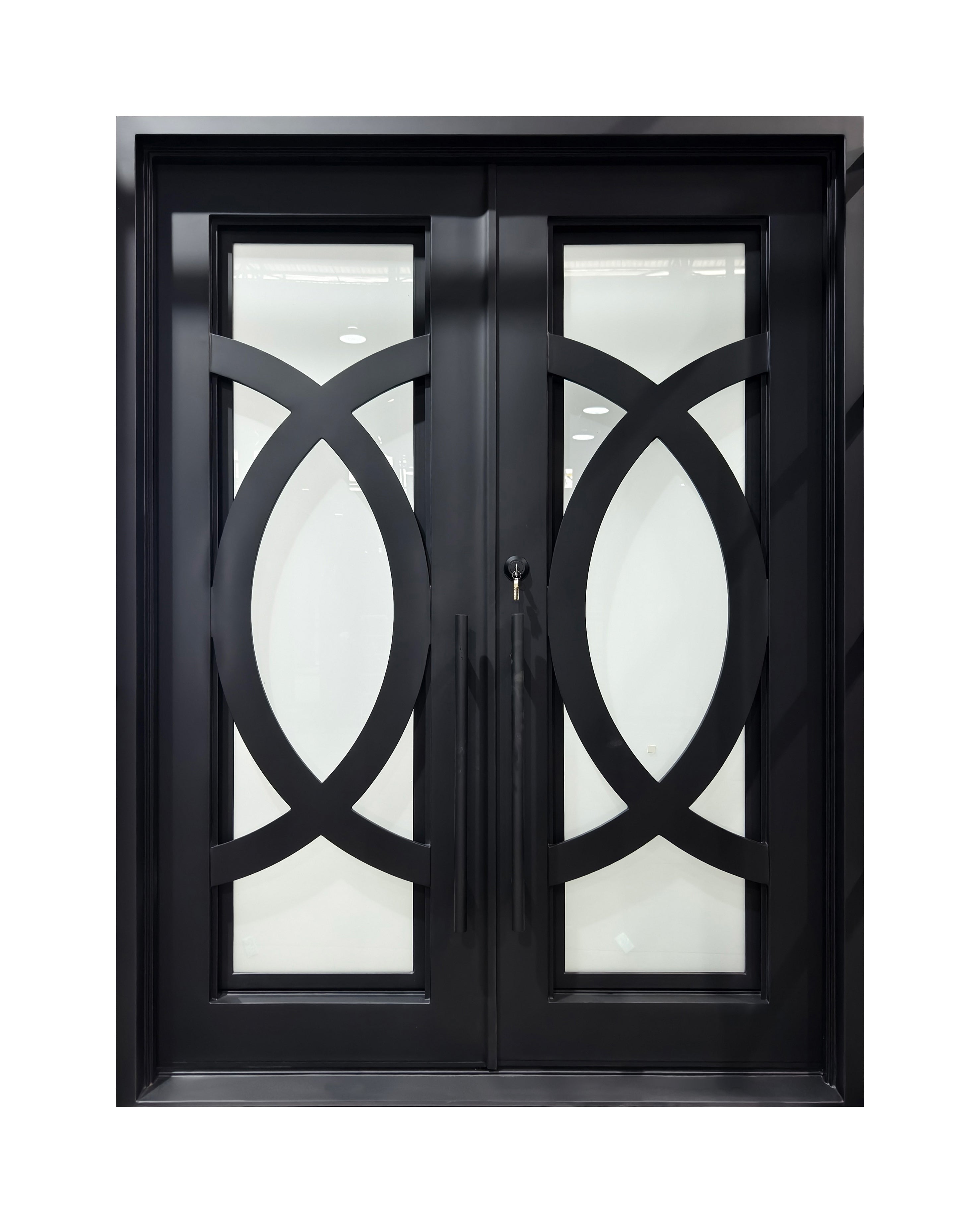 Modern Geometric Wrought Iron Double Entry Door