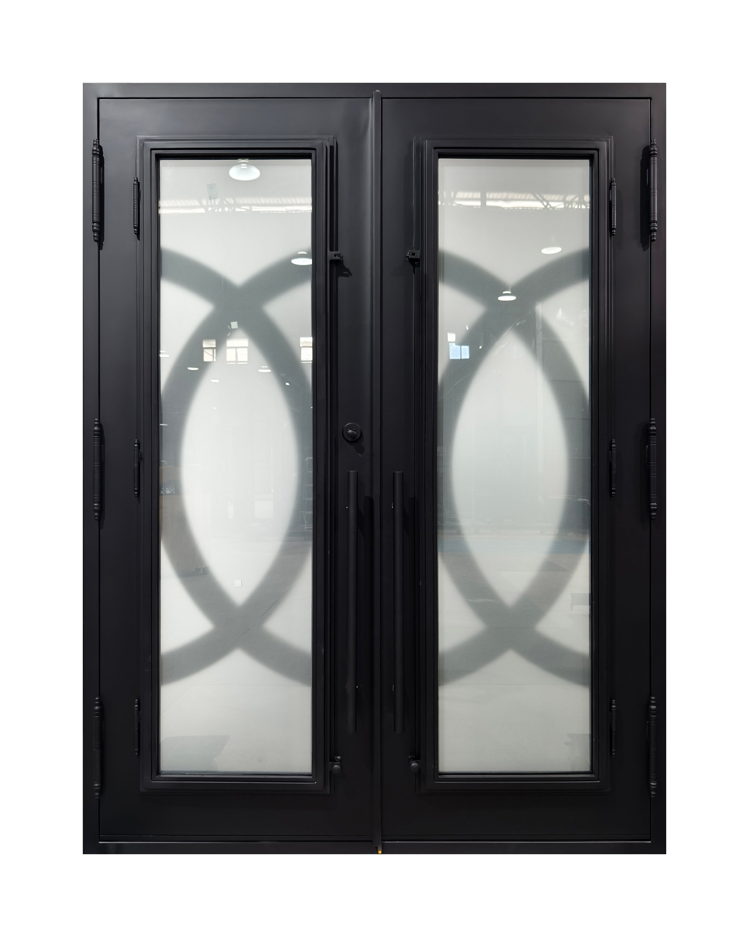 Modern Geometric Wrought Iron Double Entry Door