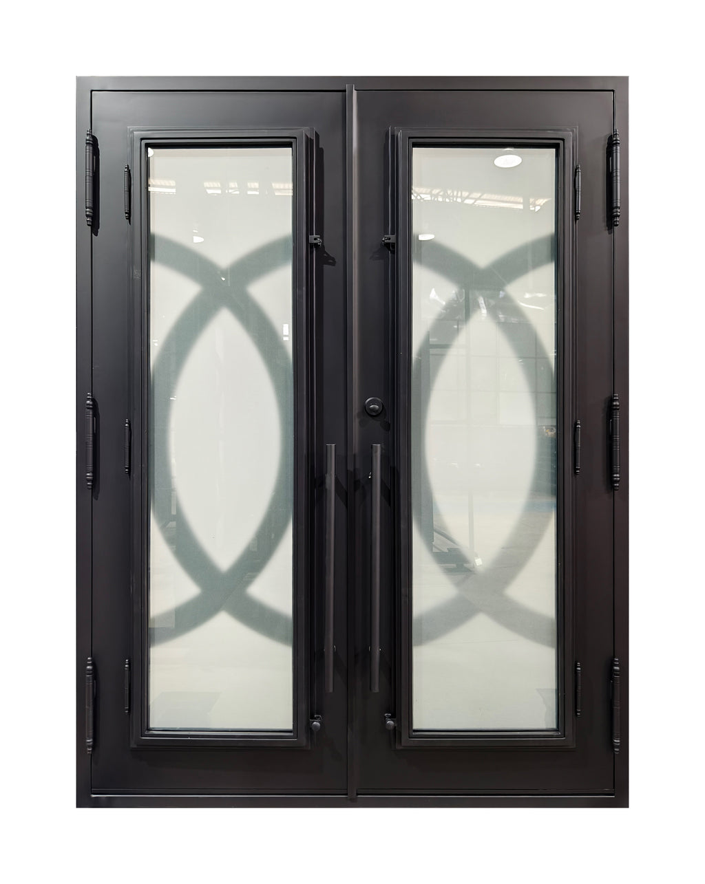 Modern Geometric Wrought Iron Double Entry Door