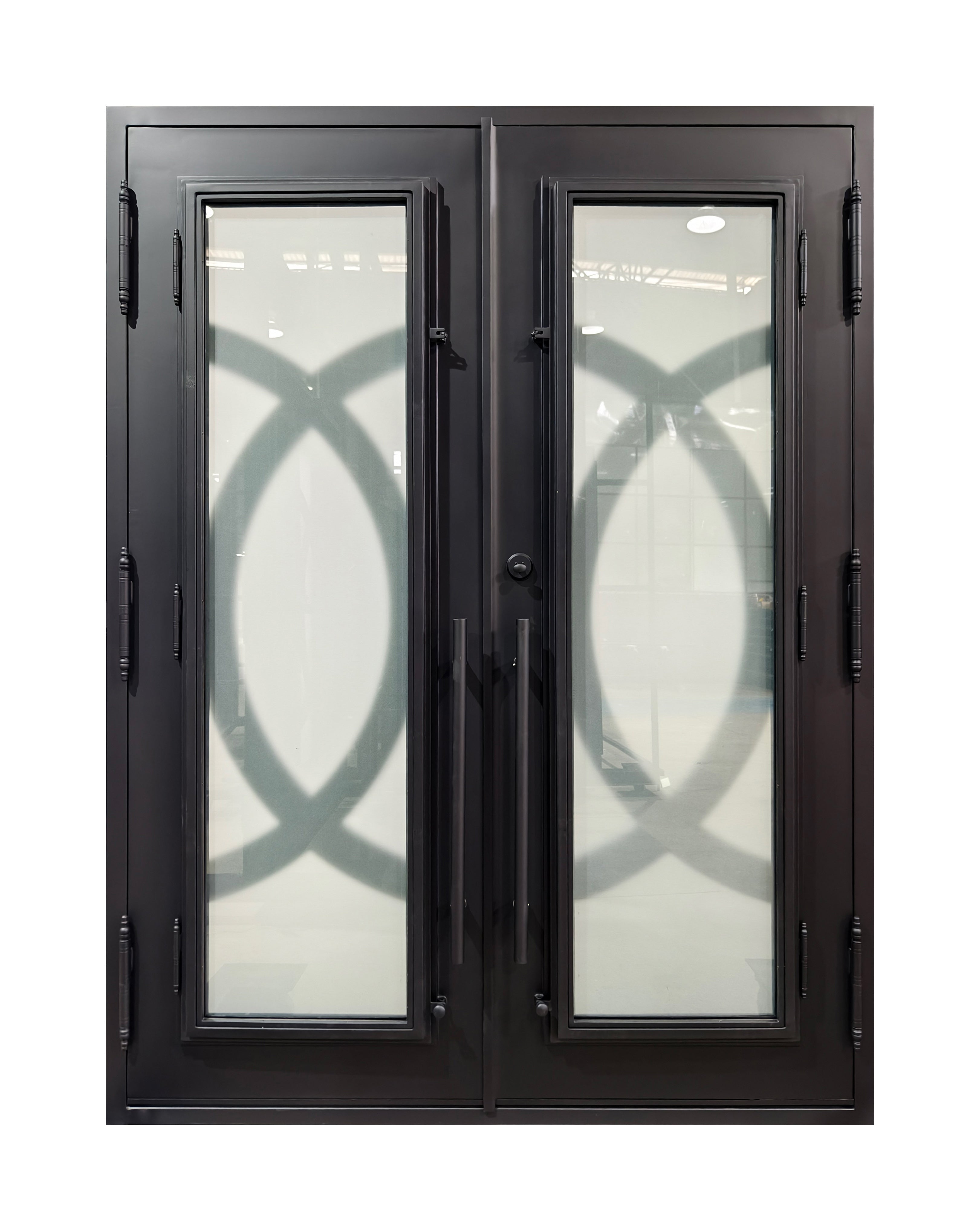 Modern Geometric Wrought Iron Double Entry Door
