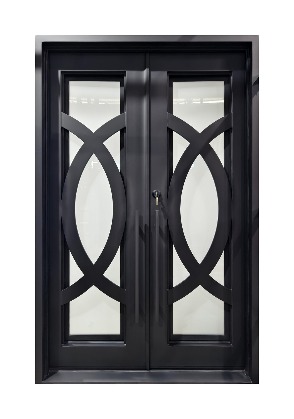 Modern Geometric Wrought Iron Double Entry Door