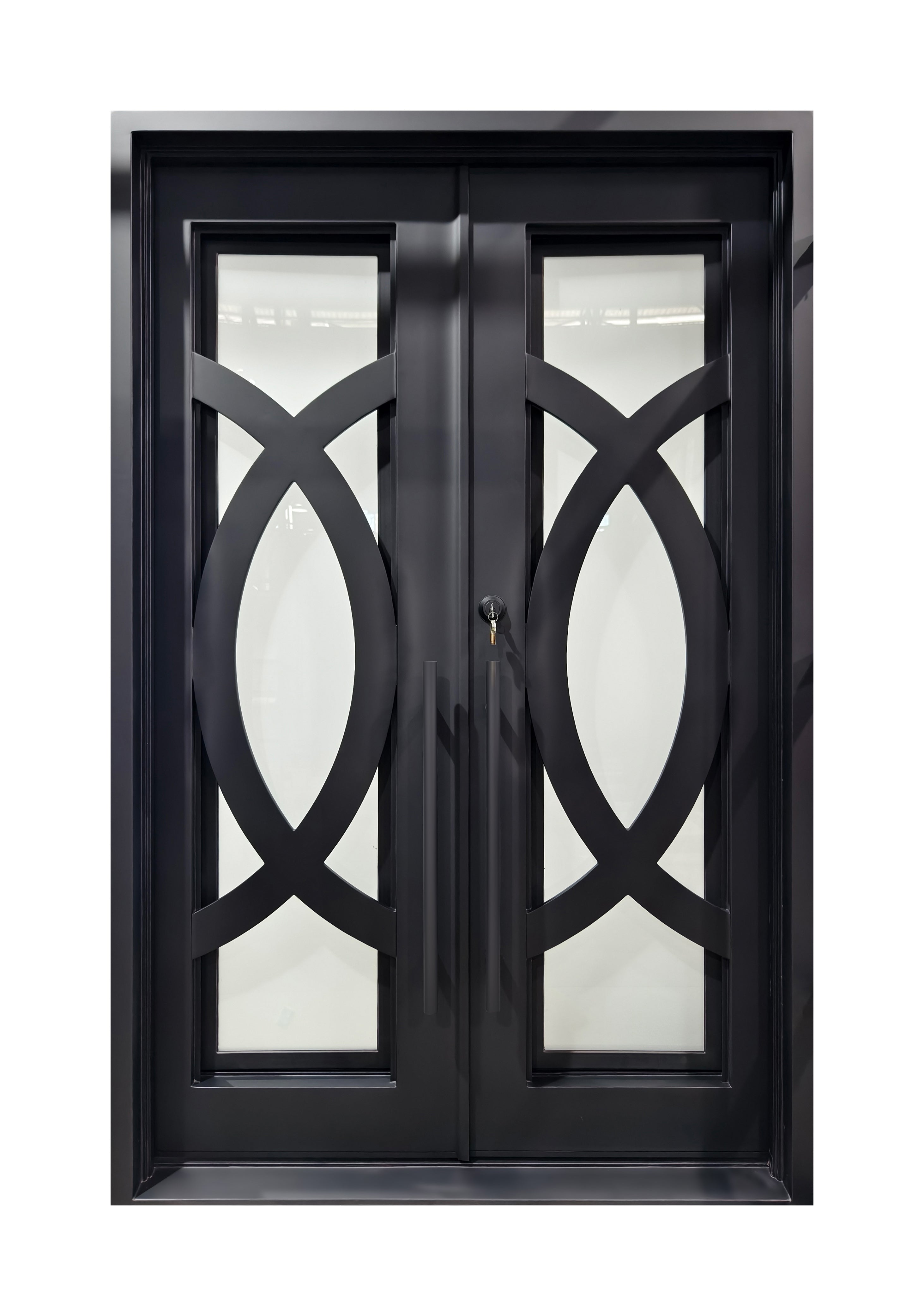 Modern Geometric Wrought Iron Double Entry Door