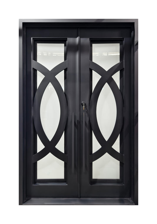 Modern Geometric Wrought Iron Double Entry Door