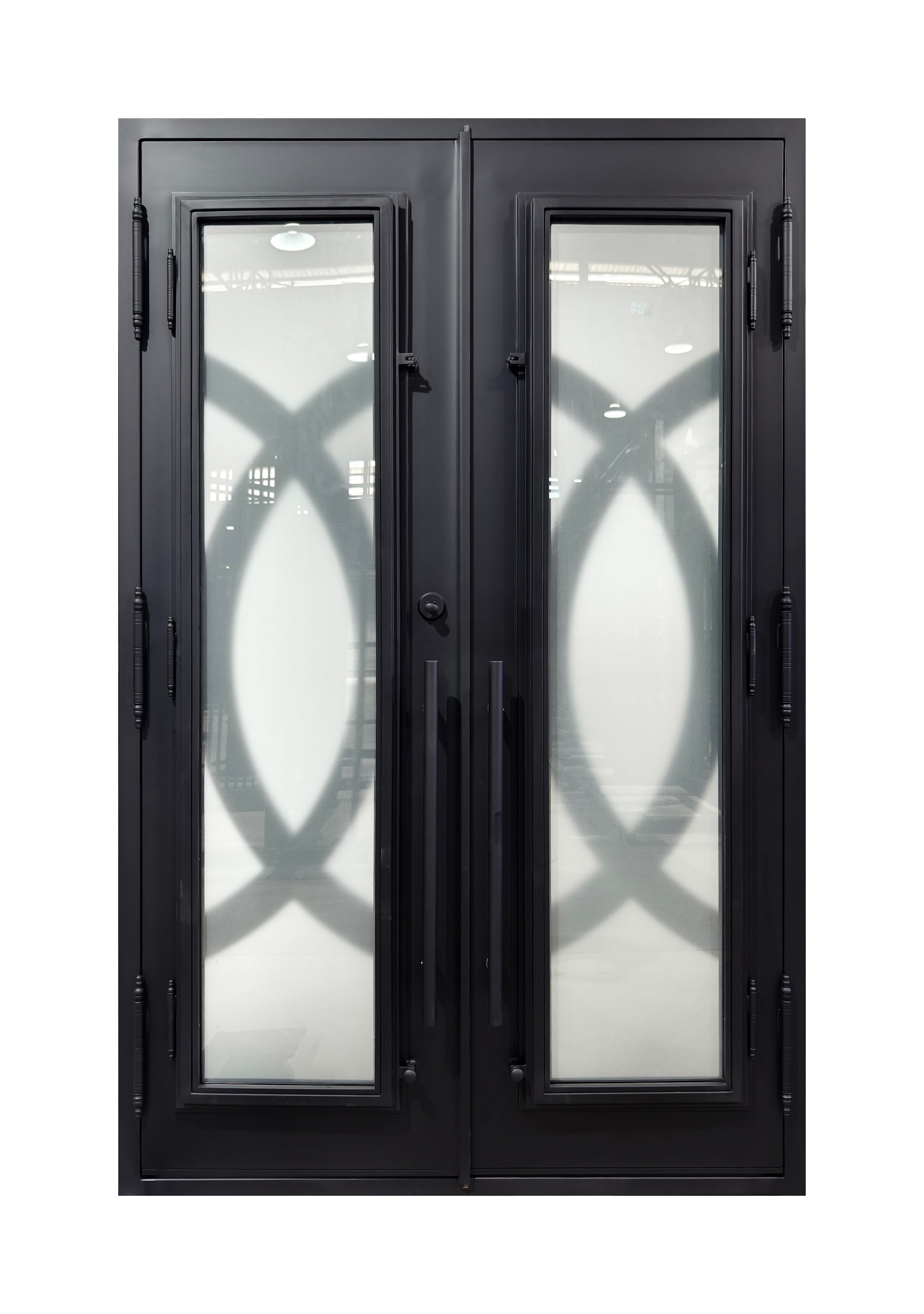 Modern Geometric Wrought Iron Double Entry Door