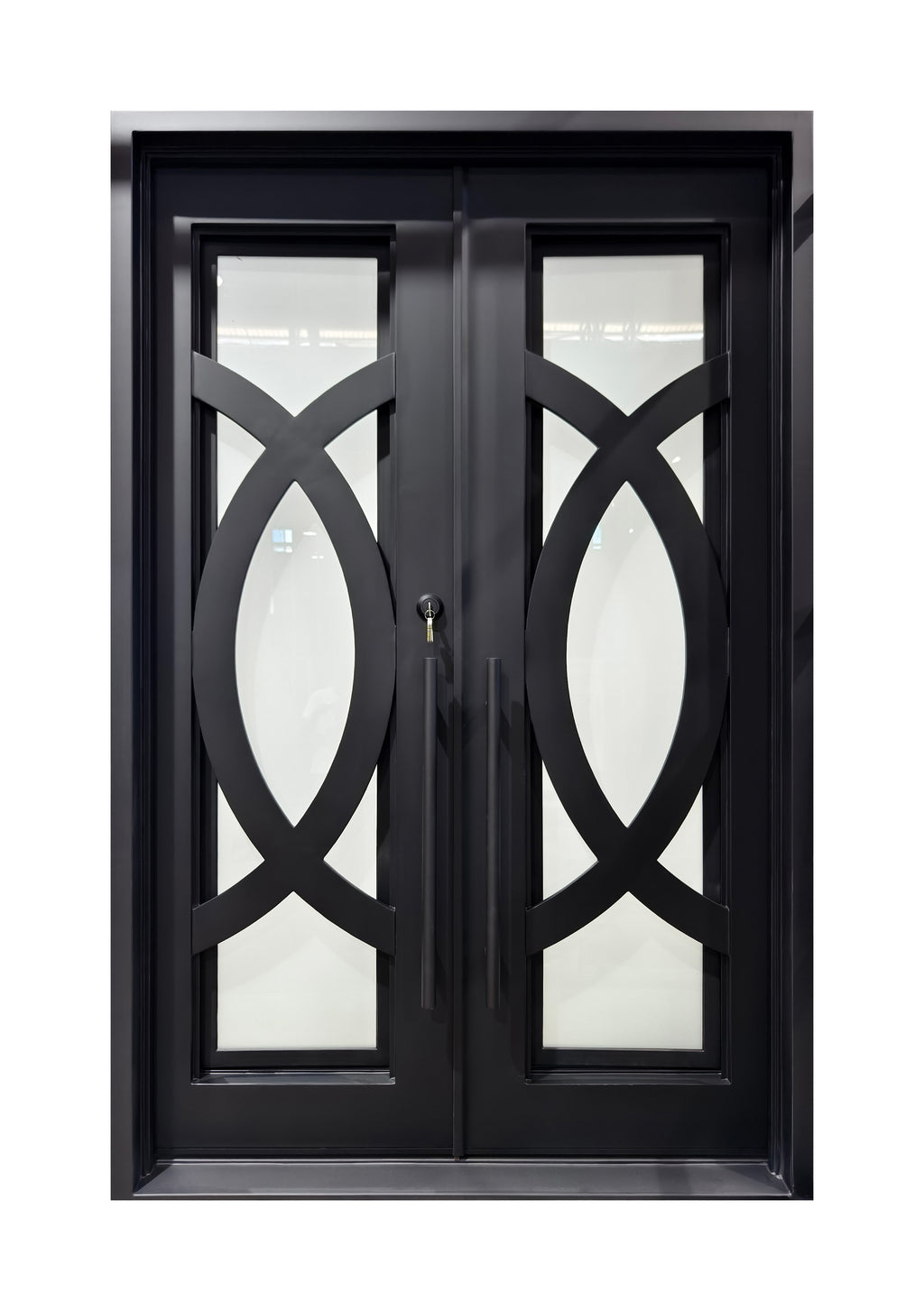 Modern Geometric Wrought Iron Double Entry Door