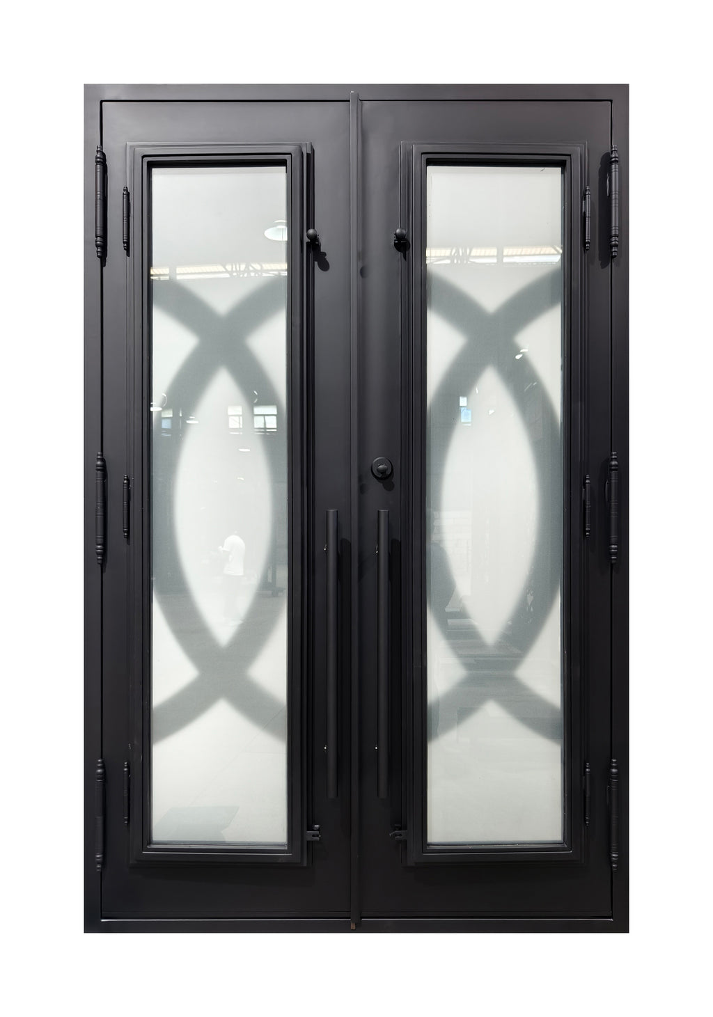 Modern Geometric Wrought Iron Double Entry Door