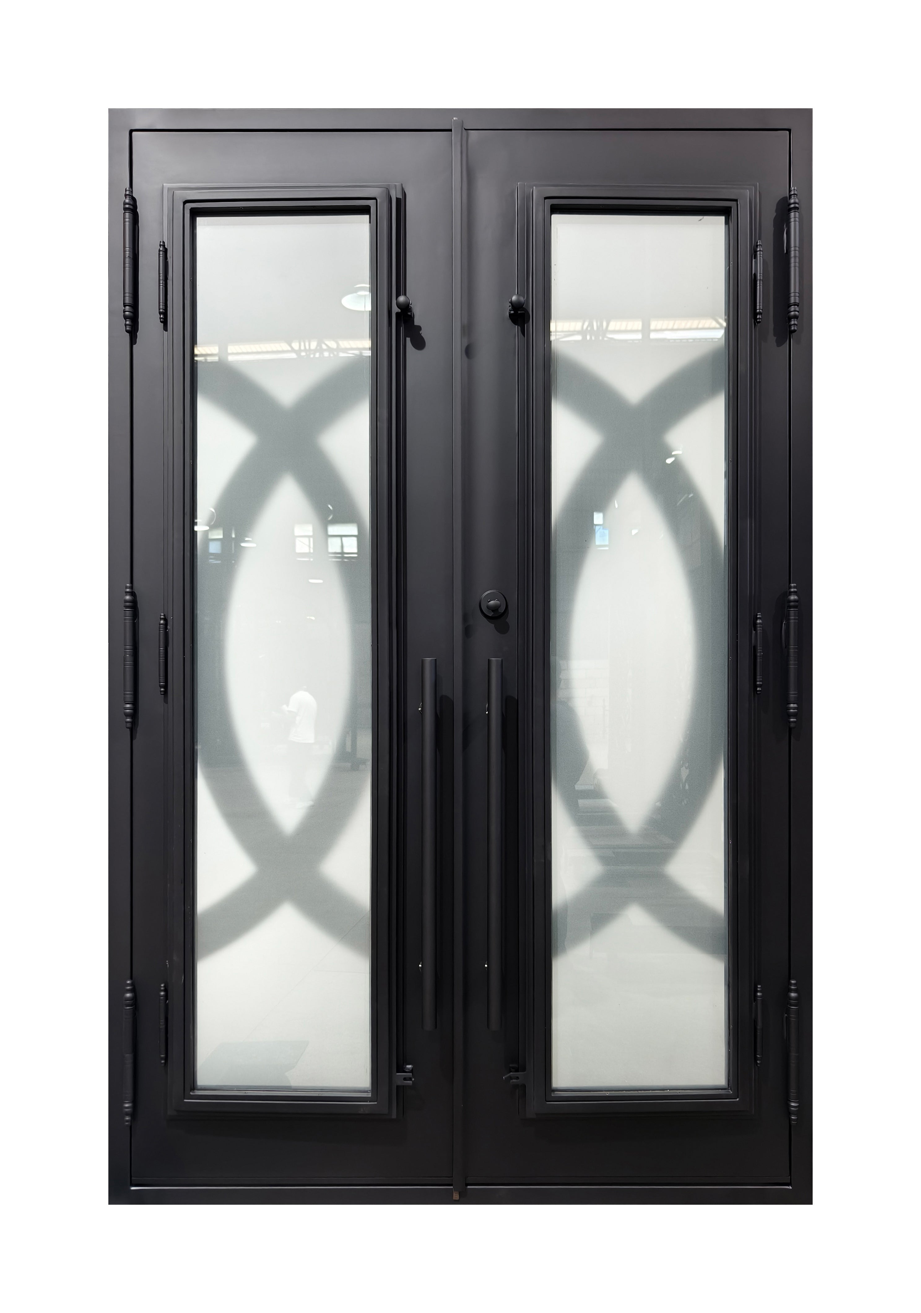 Modern Geometric Wrought Iron Double Entry Door