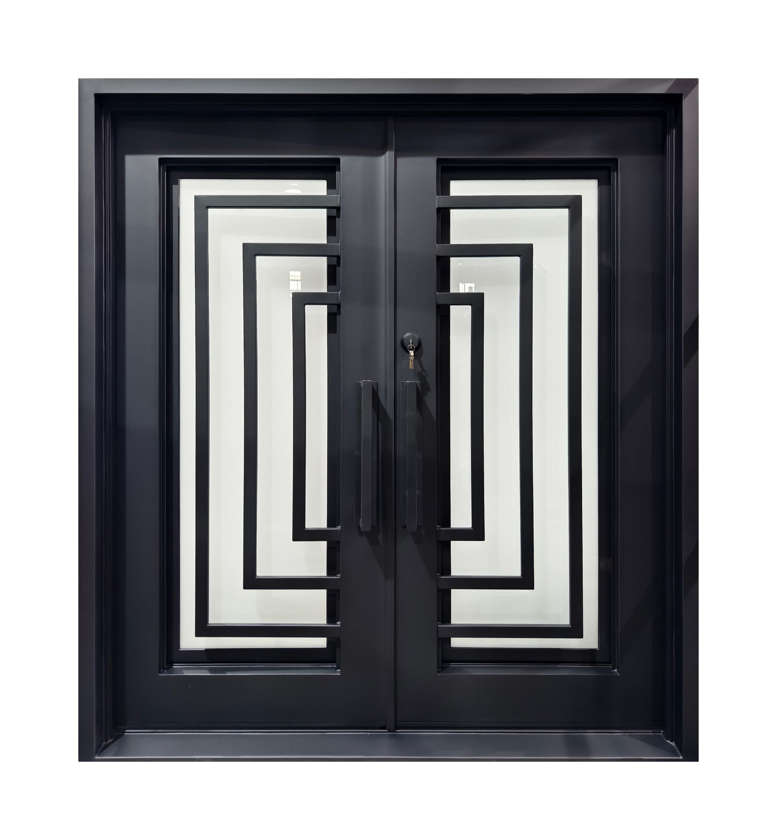 Art Deco Geometric Wrought Iron Double Entry Door