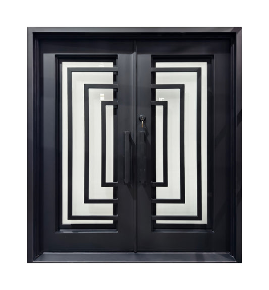 Art Deco Geometric Wrought Iron Double Entry Door