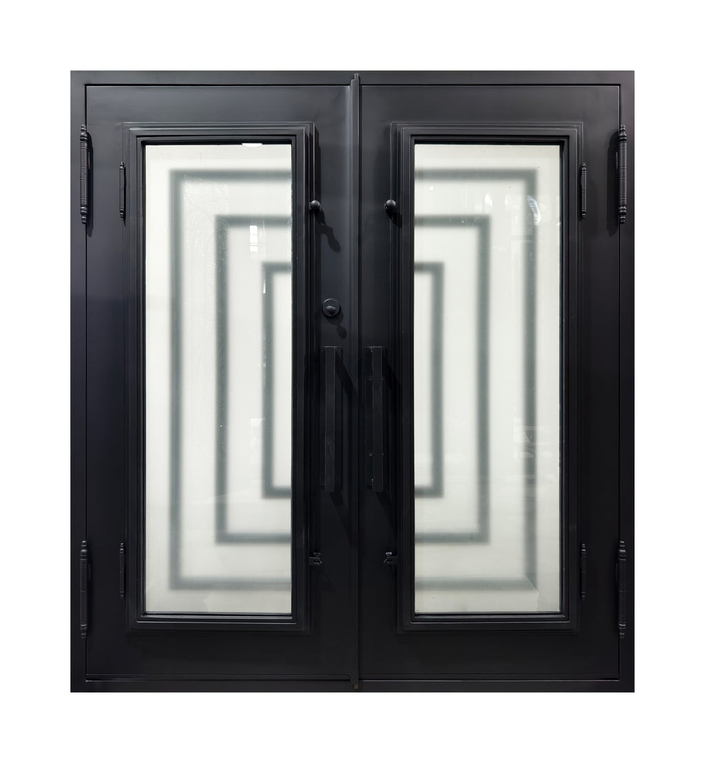 Art Deco Geometric Wrought Iron Double Entry Door