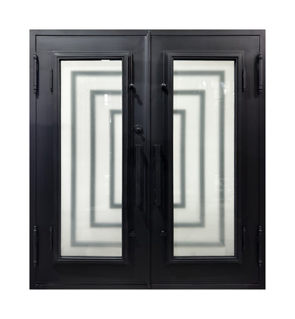 Art Deco Geometric Wrought Iron Double Entry Door