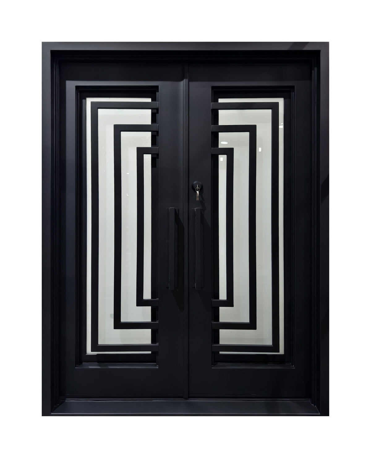 Art Deco Geometric Wrought Iron Double Entry Door