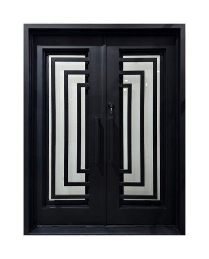Art Deco Geometric Wrought Iron Double Entry Door