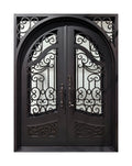 Arched Hand-Forged Scrollwork Wrought Iron Double Entry Door