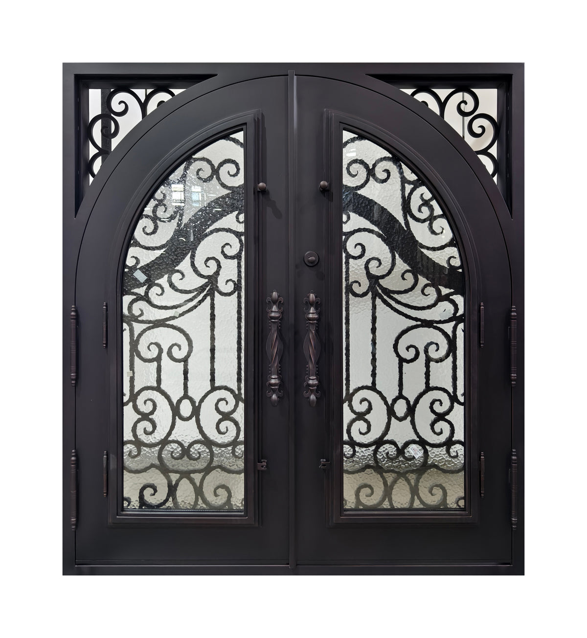 Arched Hand-Forged Scrollwork Wrought Iron Double Entry Door