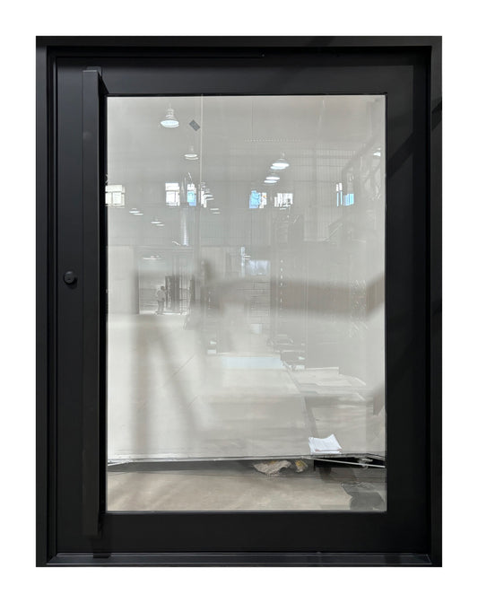 Contemporary Full-View Clear Glass Wrought Iron Single Entry Door