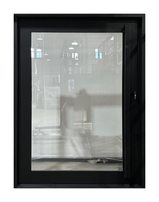 Contemporary Full-View Clear Glass Wrought Iron Single Entry Door