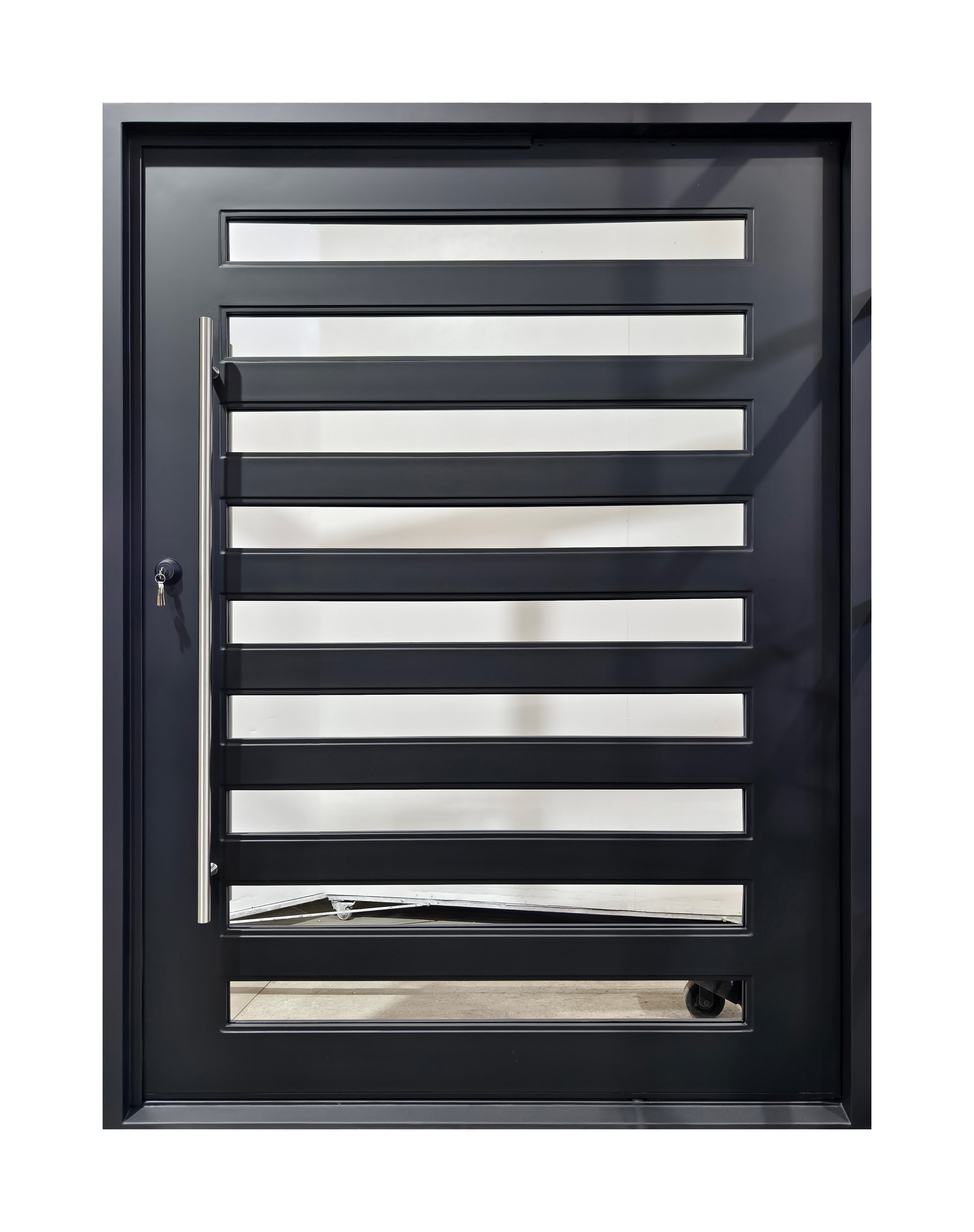 Extra-Wide Horizontal Slat Wrought Iron Single Entry Door
