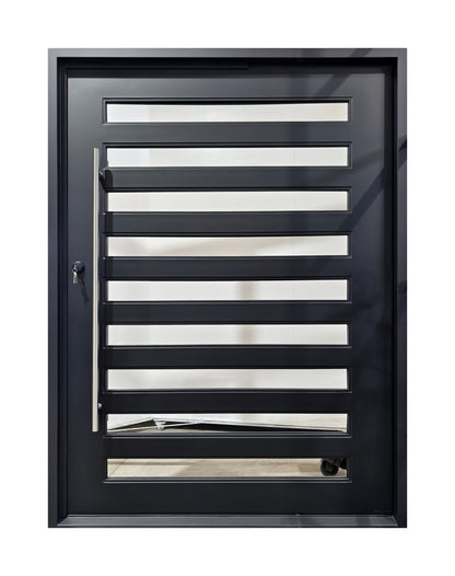 Extra-Wide Horizontal Slat Wrought Iron Single Entry Door
