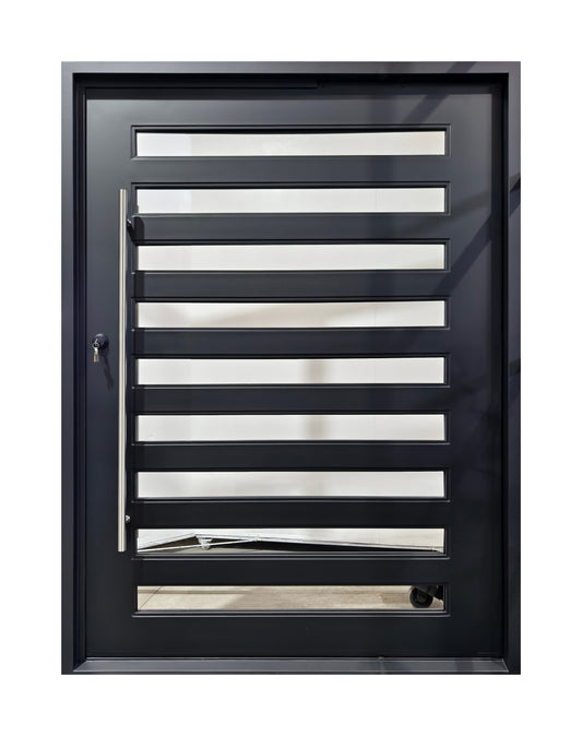 Extra-Wide Horizontal Slat Wrought Iron Single Entry Door