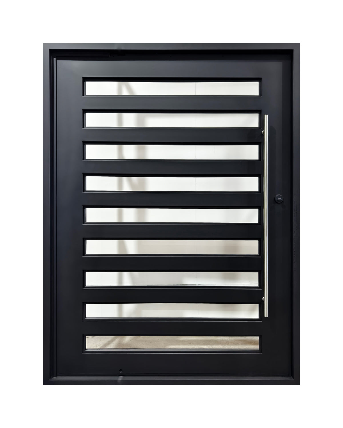 Extra-Wide Horizontal Slat Wrought Iron Single Entry Door