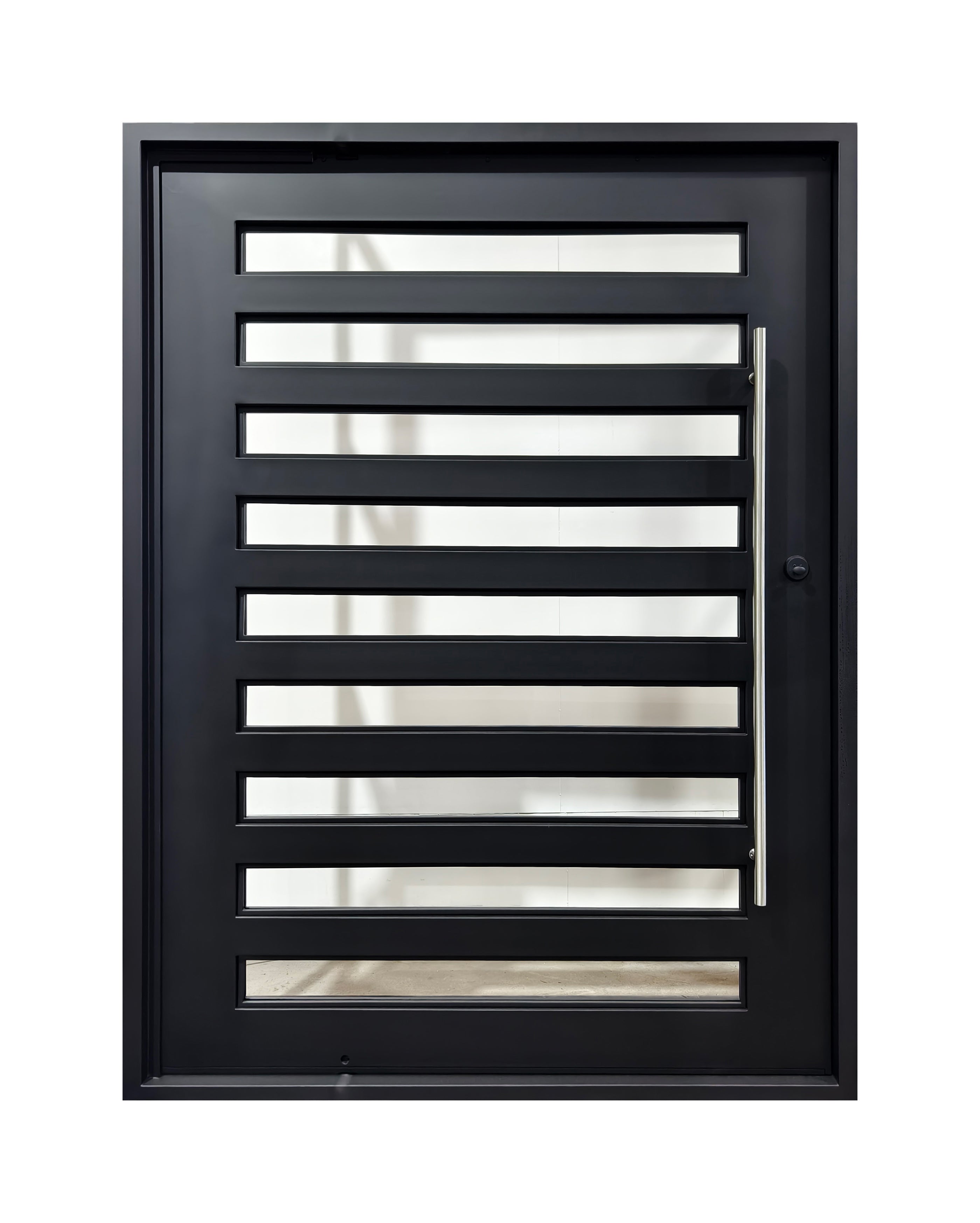 Extra-Wide Horizontal Slat Wrought Iron Single Entry Door