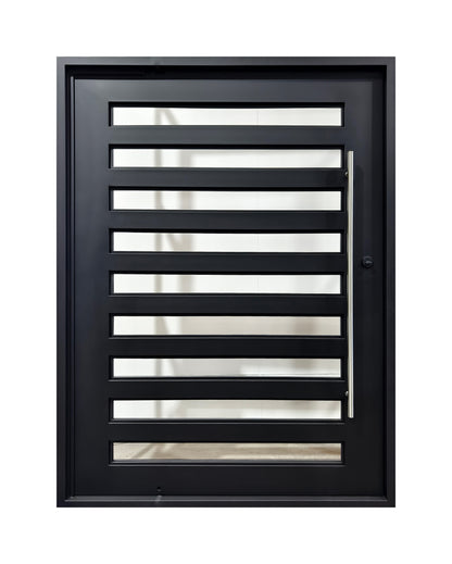 Extra-Wide Horizontal Slat Wrought Iron Single Entry Door