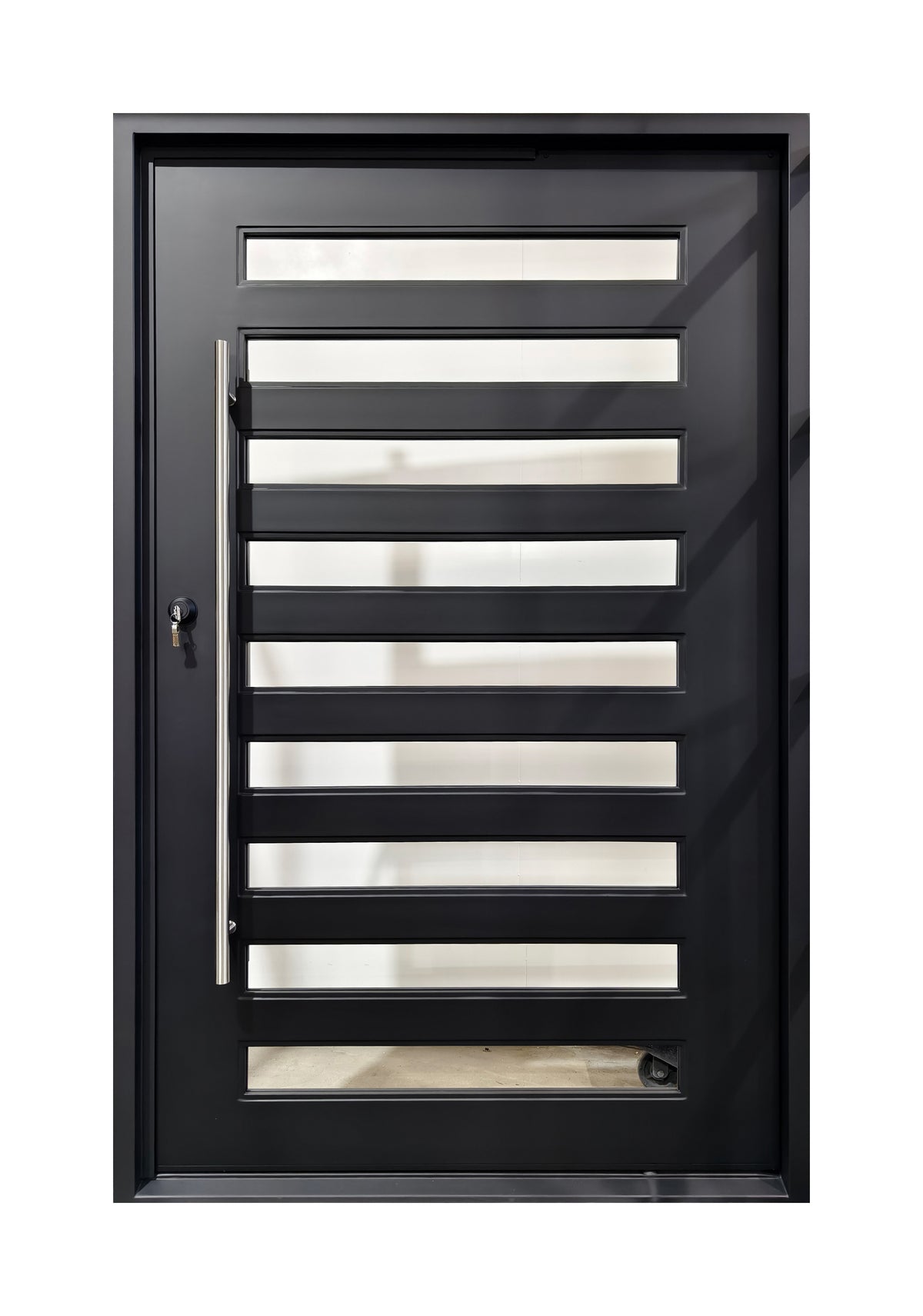 Extra-Wide Horizontal Slat Wrought Iron Single Entry Door