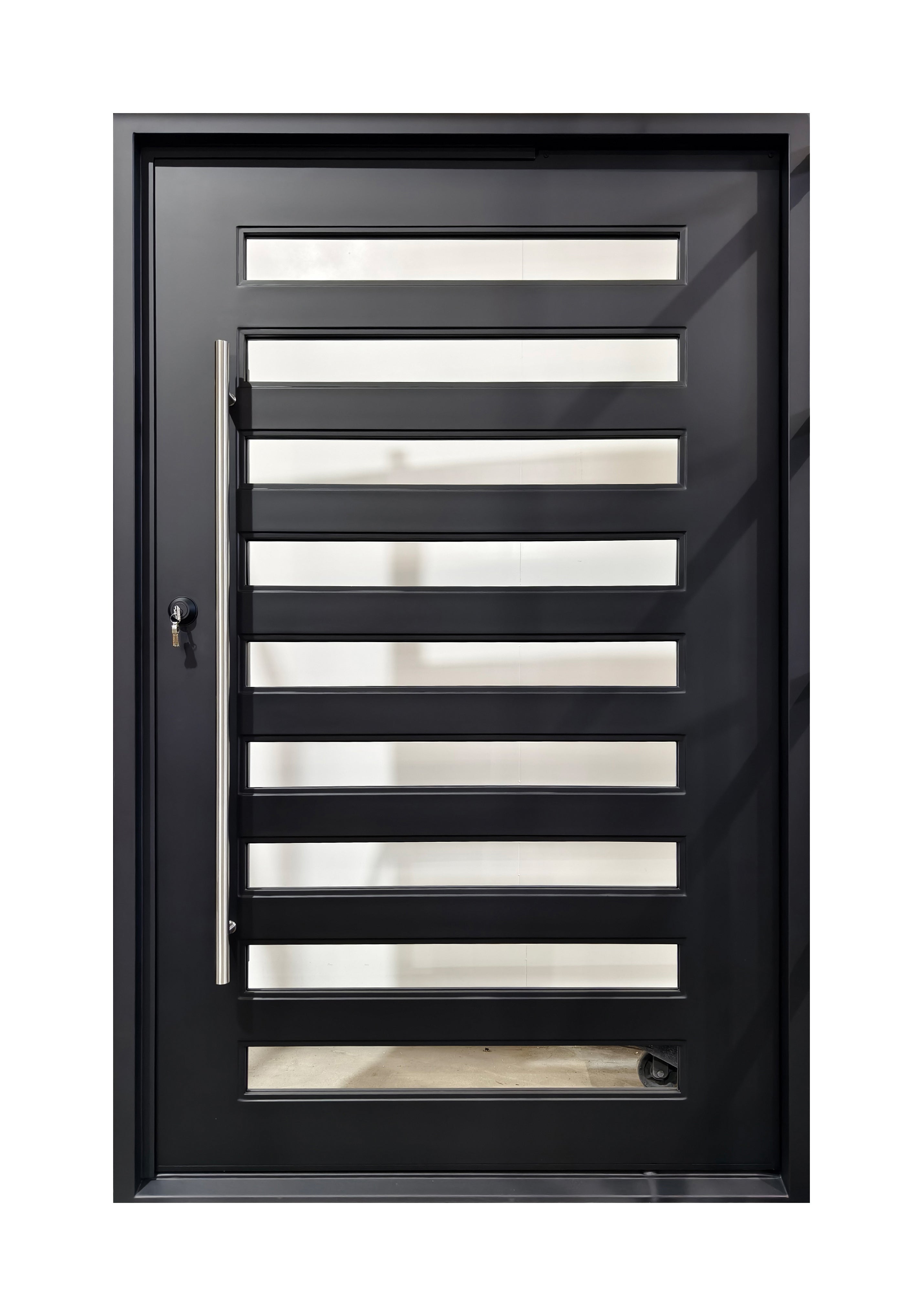Extra-Wide Horizontal Slat Wrought Iron Single Entry Door