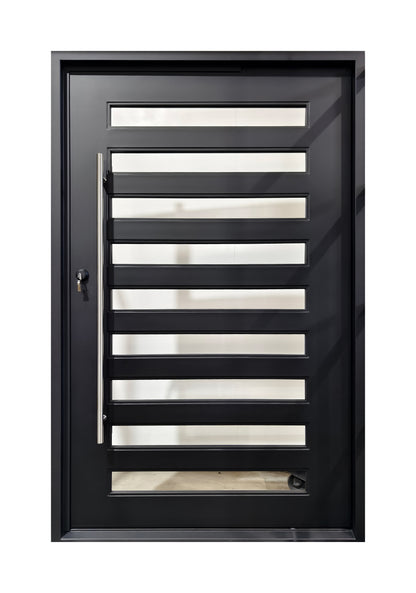 Extra-Wide Horizontal Slat Wrought Iron Single Entry Door