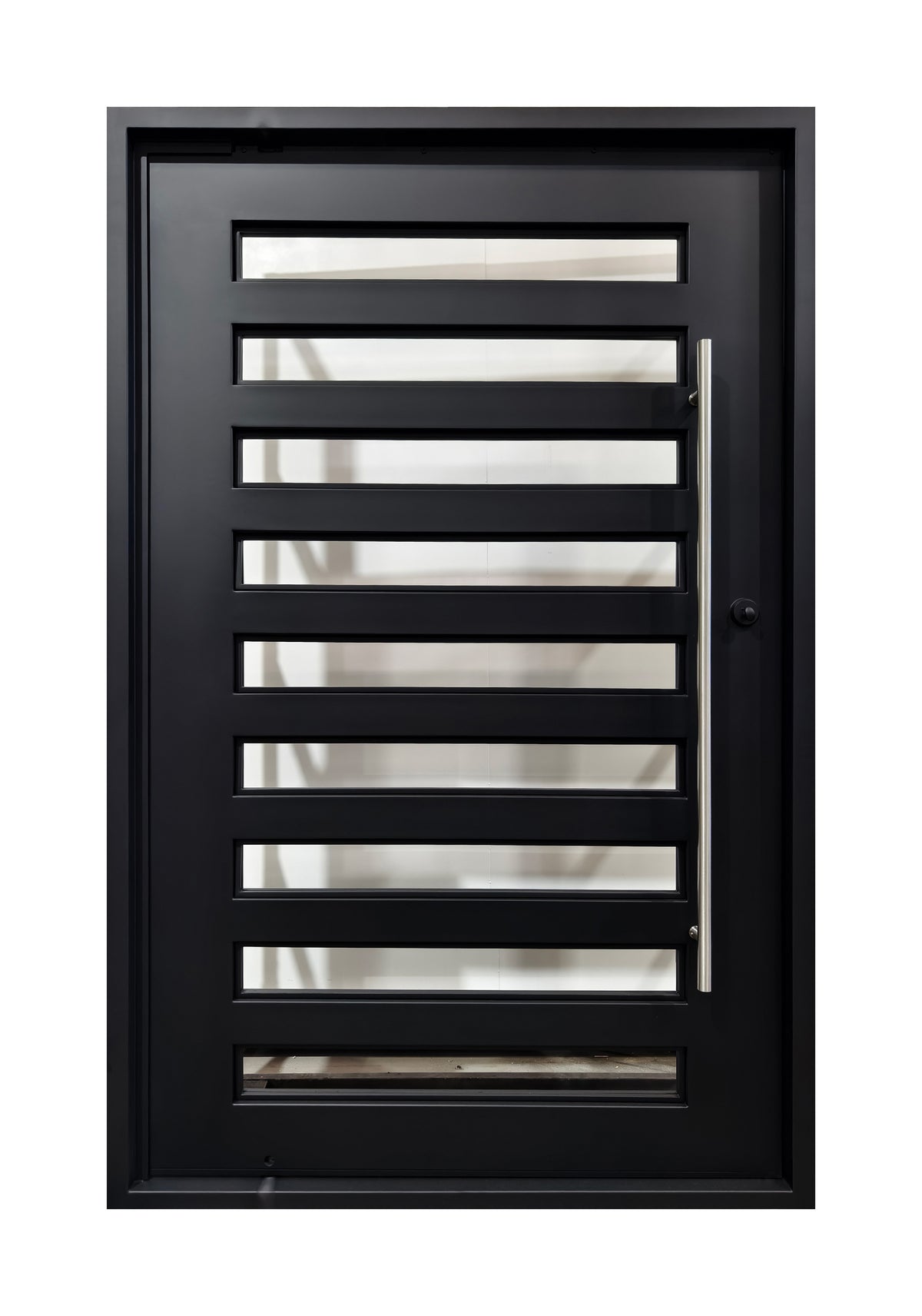 Extra-Wide Horizontal Slat Wrought Iron Single Entry Door
