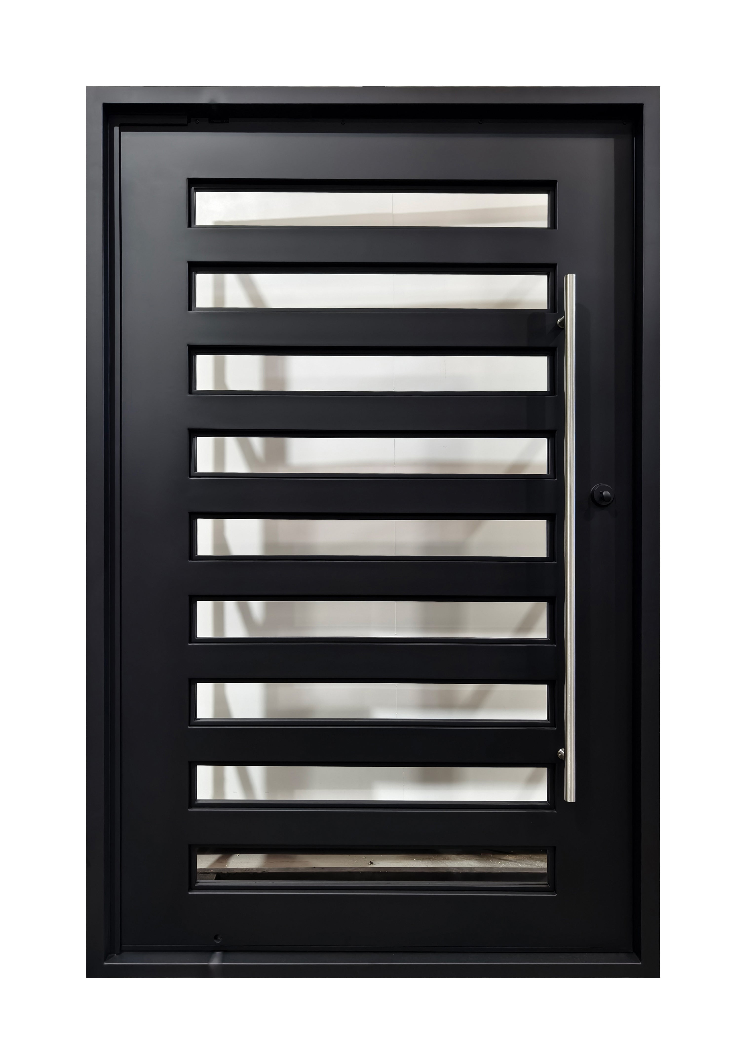Extra-Wide Horizontal Slat Wrought Iron Single Entry Door