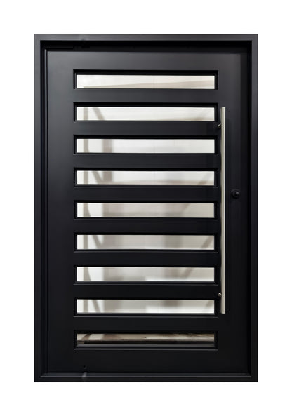 Extra-Wide Horizontal Slat Wrought Iron Single Entry Door