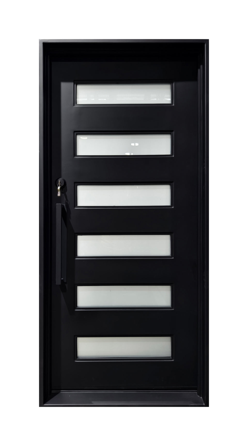 Modern Horizontal Slat Wrought Iron Single Entry Door
