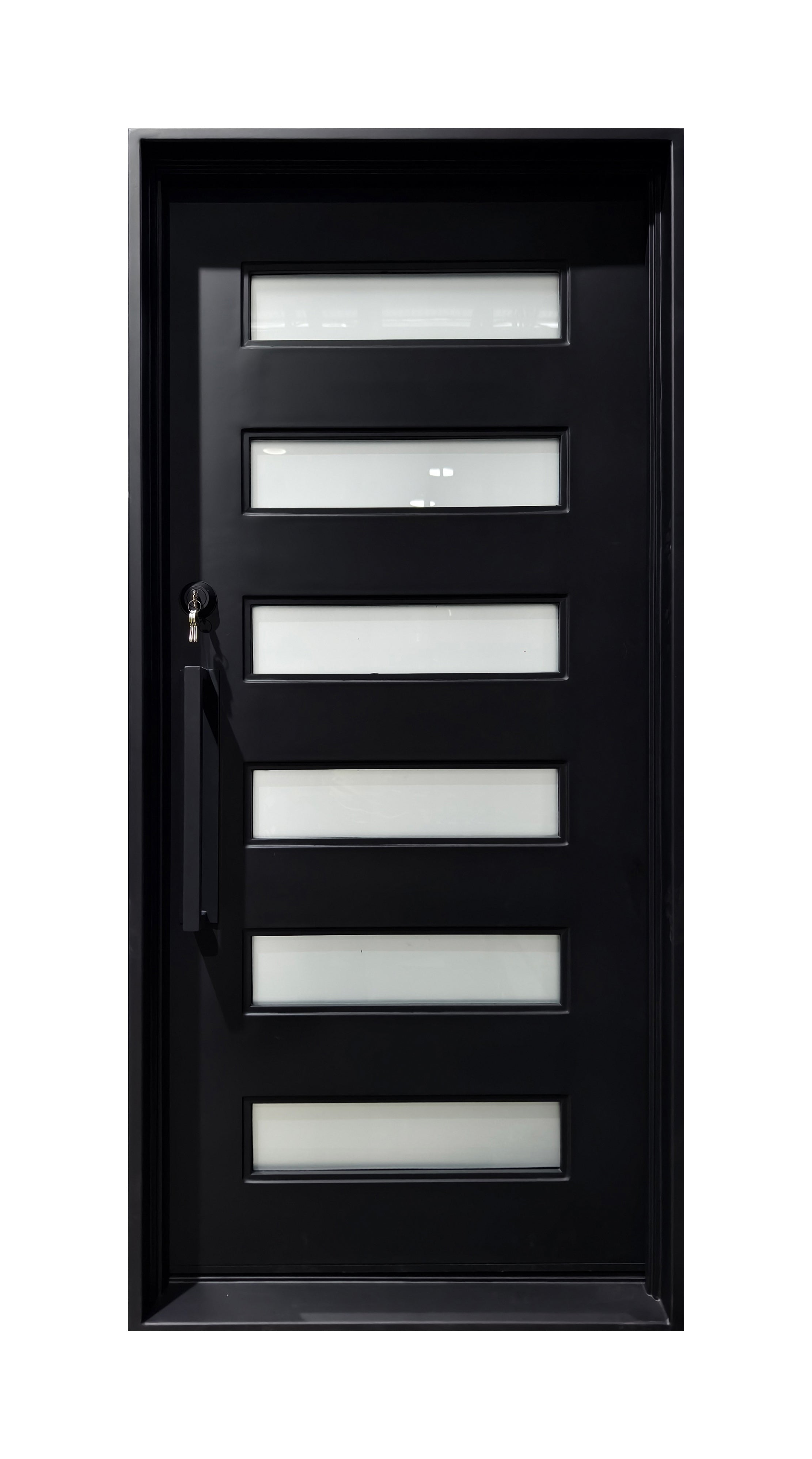 Modern Horizontal Slat Wrought Iron Single Entry Door