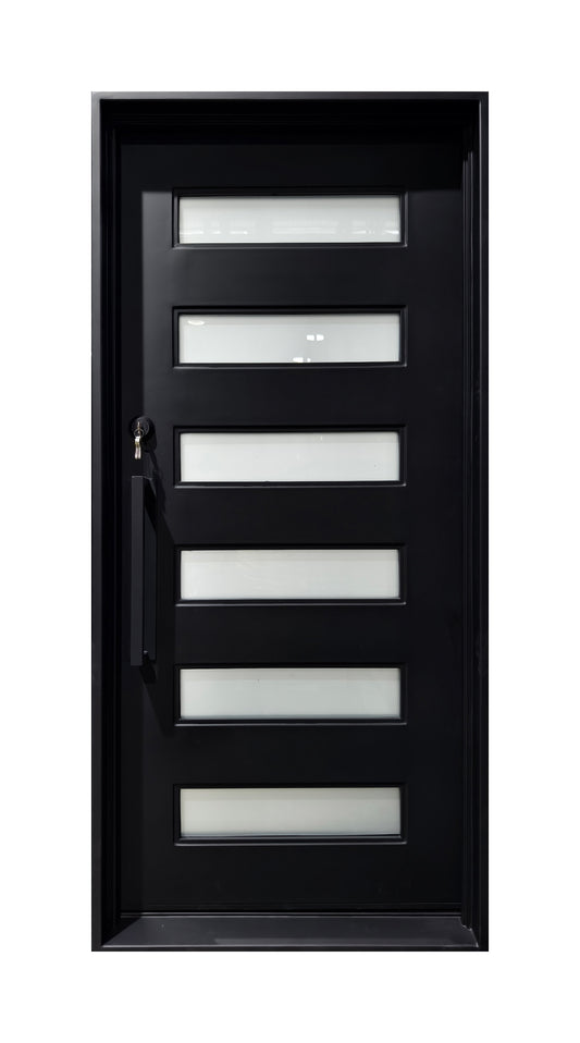 Modern Horizontal Slat Wrought Iron Single Entry Door