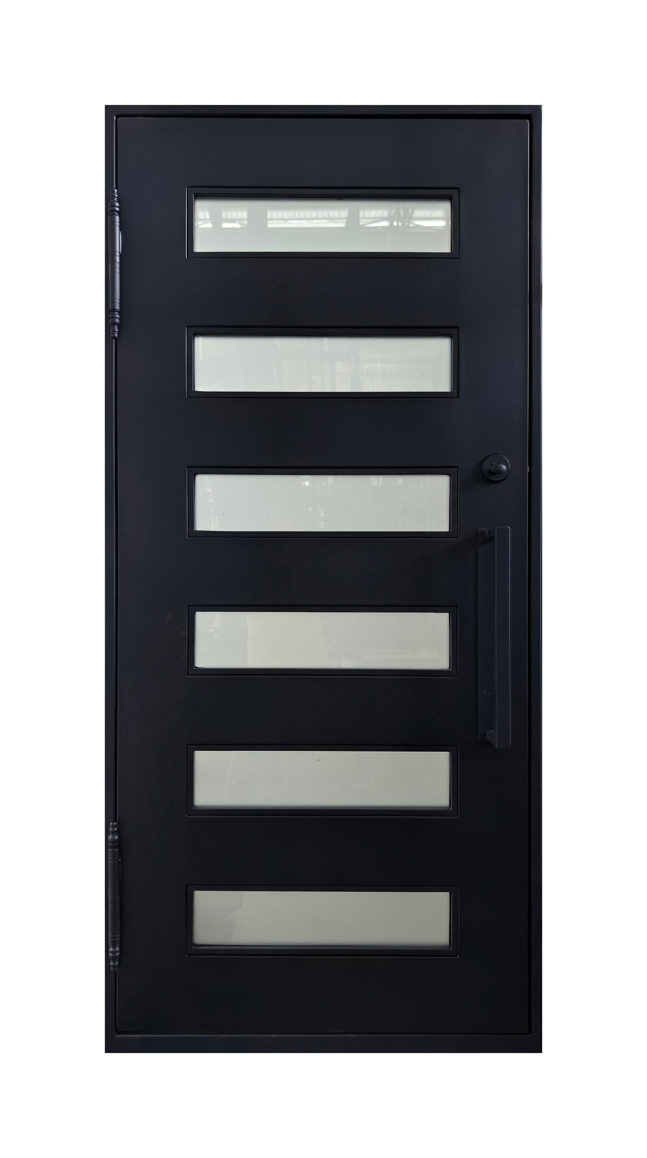 Modern Horizontal Slat Wrought Iron Single Entry Door